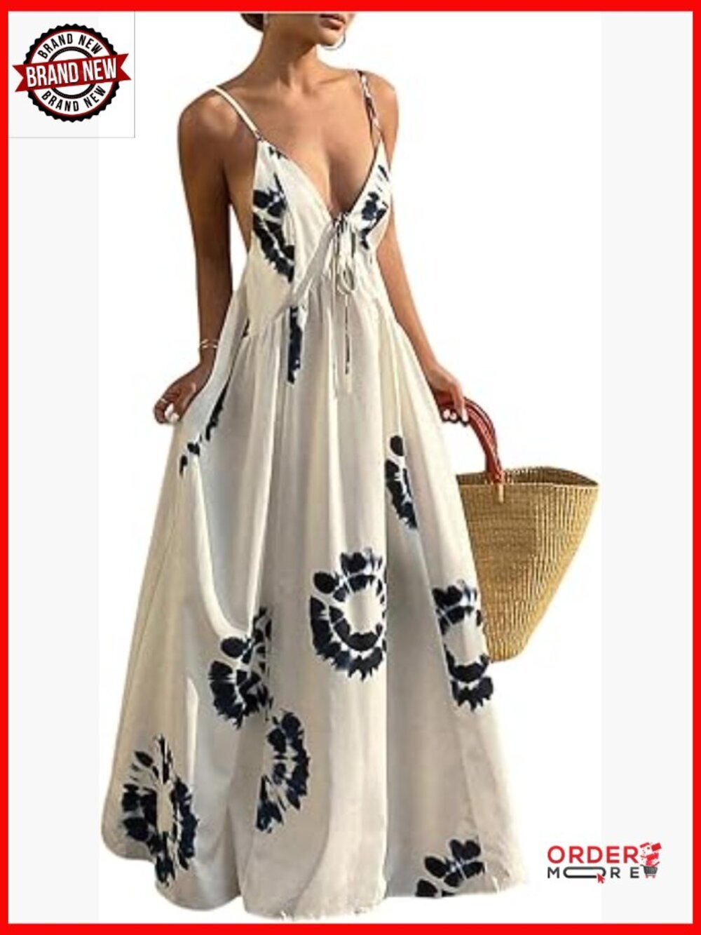 Bohemian Floral Maxi Dress Deep V Neck Backless A-Line Flowy